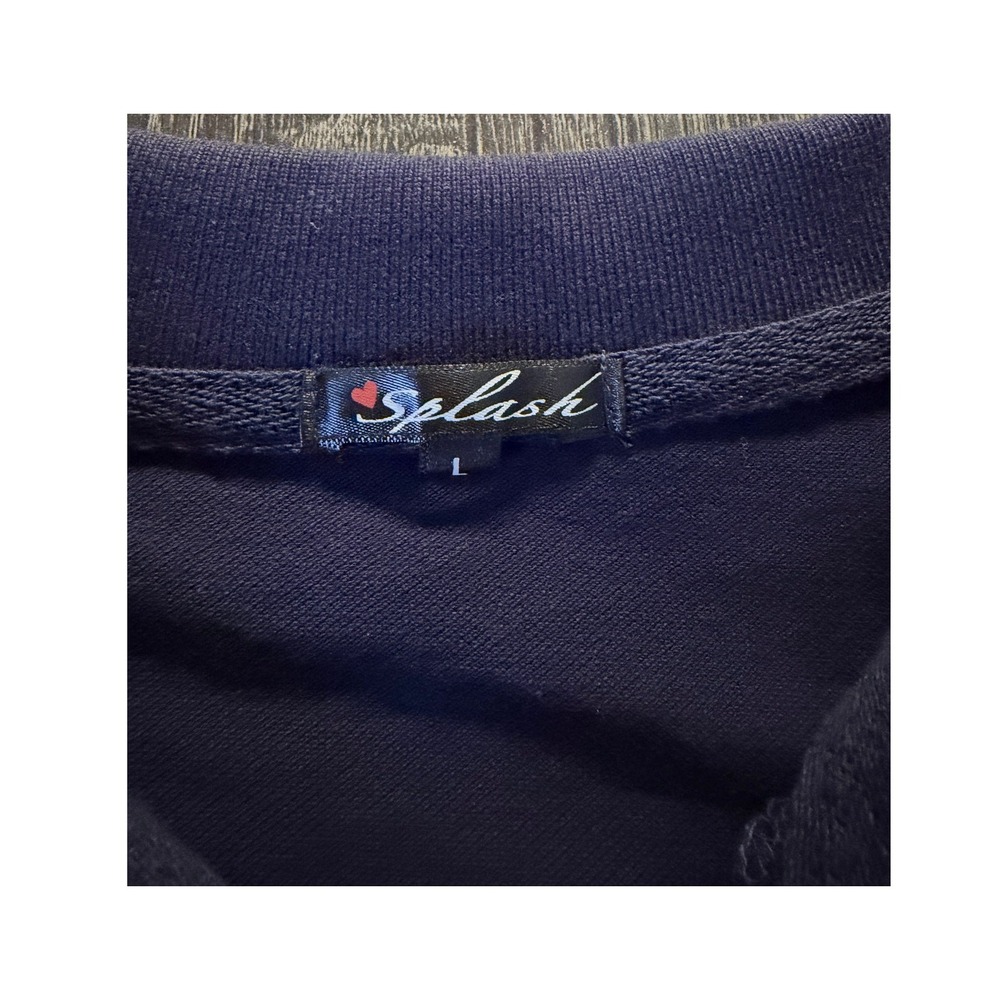 Splash Navy Polo Shirt Womens L Preppy Dark Academia Collegiate Minimalist NEW - Picture 3 of 6